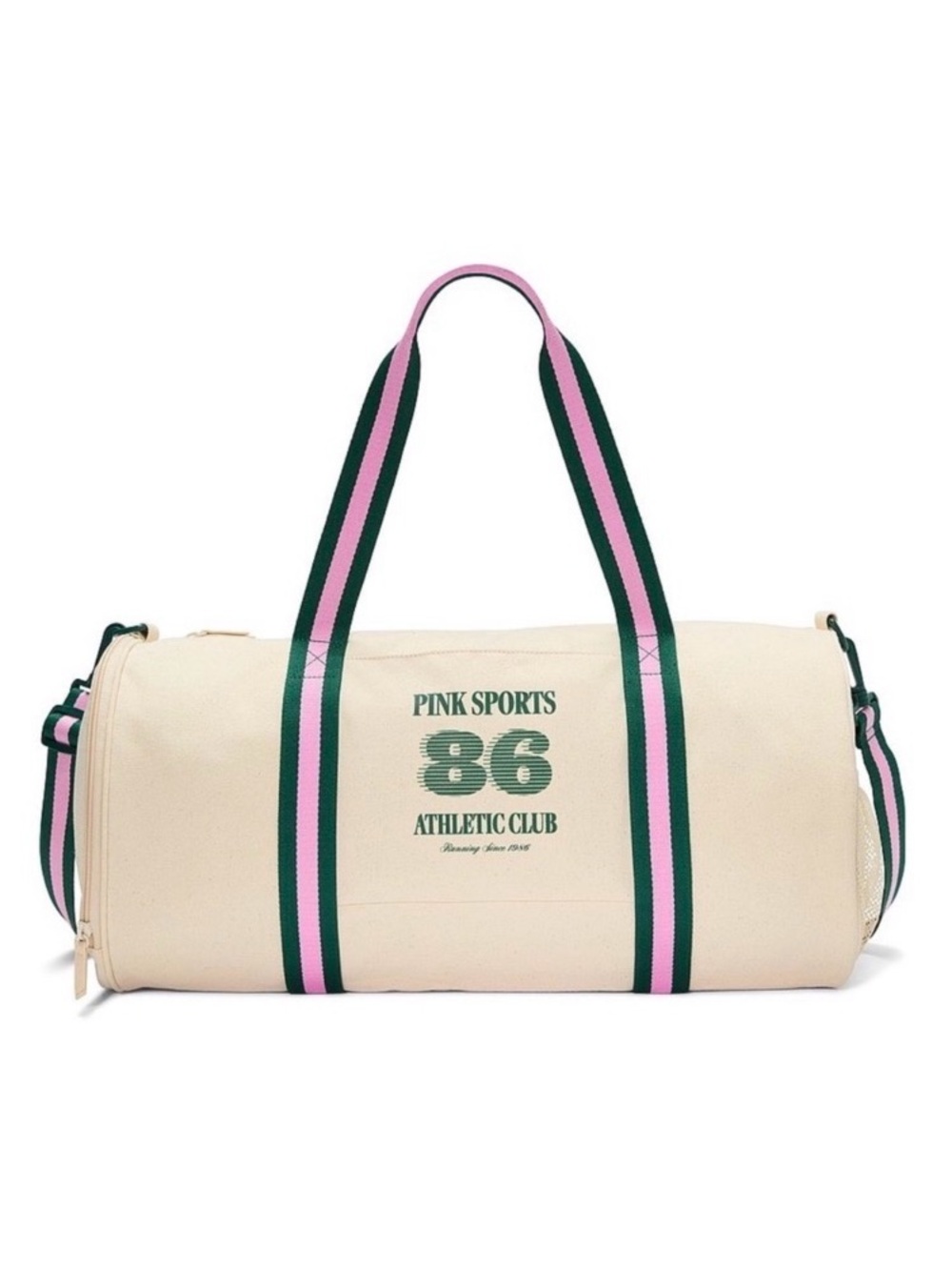 Victoria's Secret Cream Duffle Bag with Pink and Green Accents PINK SPORTS